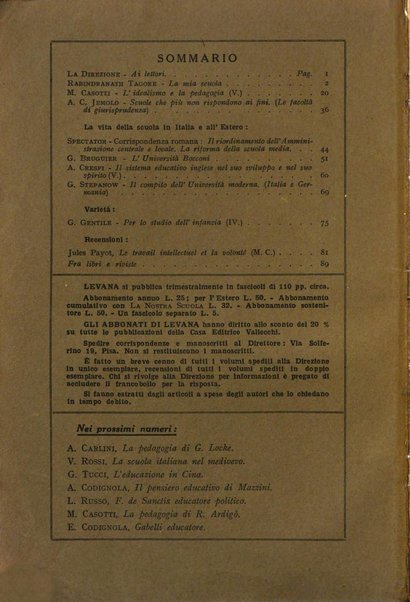 Levana rassegna trimestrale di filosofia dell'educazione e di politica scolastica