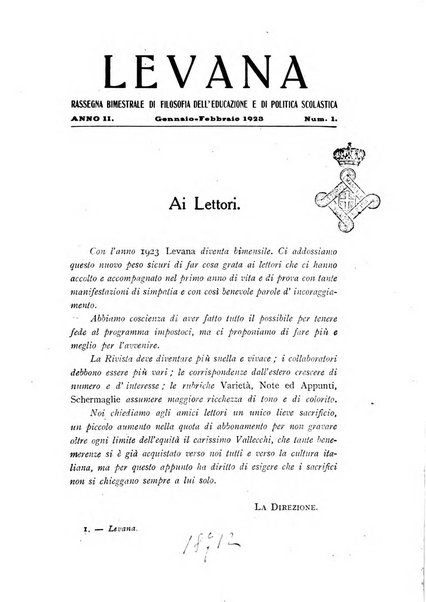 Levana rassegna trimestrale di filosofia dell'educazione e di politica scolastica