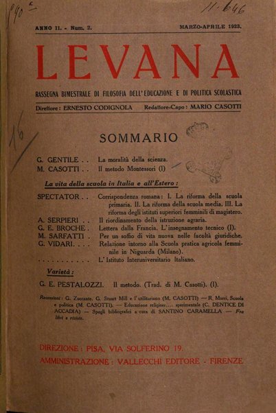 Levana rassegna trimestrale di filosofia dell'educazione e di politica scolastica