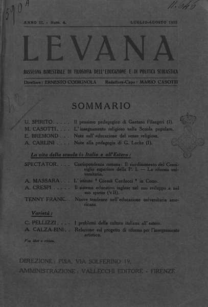 Levana rassegna trimestrale di filosofia dell'educazione e di politica scolastica