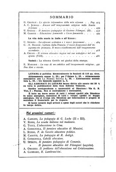 Levana rassegna trimestrale di filosofia dell'educazione e di politica scolastica