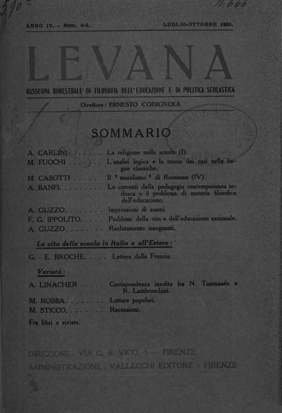 Levana rassegna trimestrale di filosofia dell'educazione e di politica scolastica