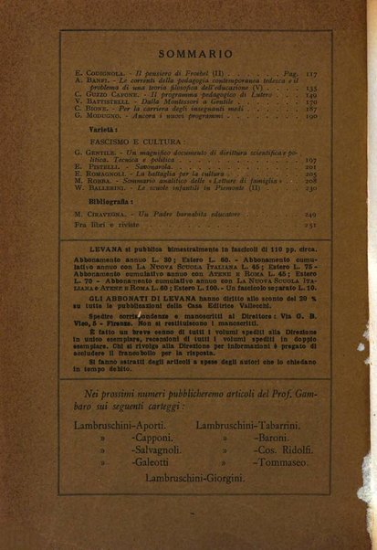 Levana rassegna trimestrale di filosofia dell'educazione e di politica scolastica