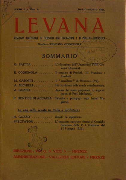 Levana rassegna trimestrale di filosofia dell'educazione e di politica scolastica