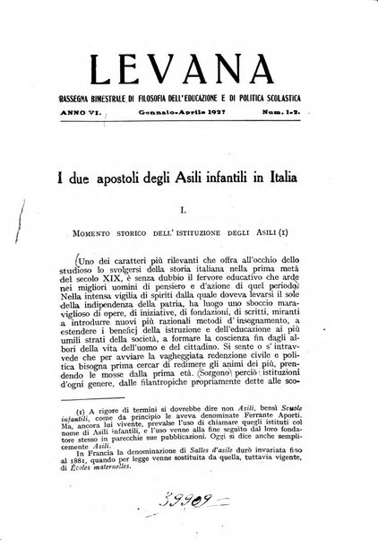 Levana rassegna trimestrale di filosofia dell'educazione e di politica scolastica