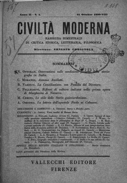 Civiltà moderna rassegna bimestrale di critica storica, letteraria, filosofica