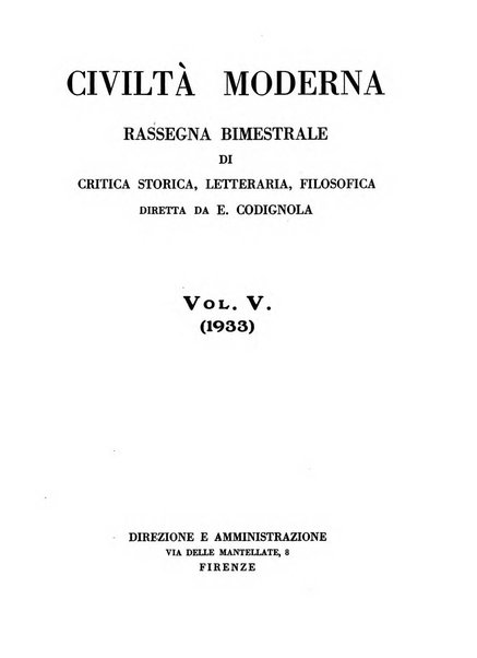 Civiltà moderna rassegna bimestrale di critica storica, letteraria, filosofica