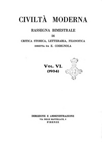 Civiltà moderna rassegna bimestrale di critica storica, letteraria, filosofica