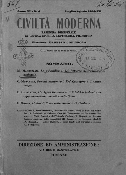 Civiltà moderna rassegna bimestrale di critica storica, letteraria, filosofica