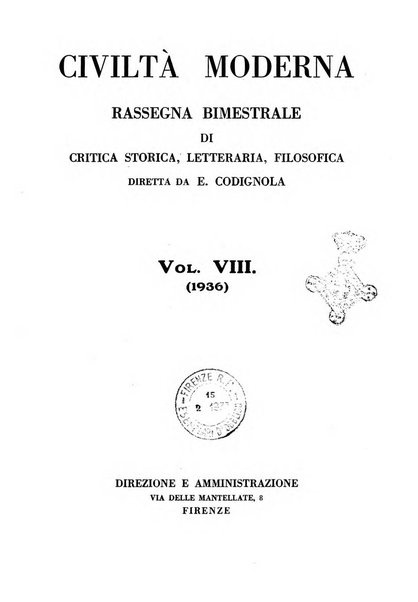 Civiltà moderna rassegna bimestrale di critica storica, letteraria, filosofica