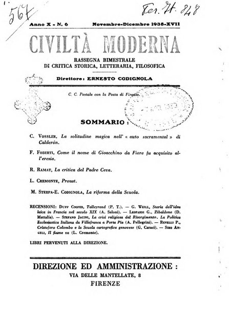 Civiltà moderna rassegna bimestrale di critica storica, letteraria, filosofica