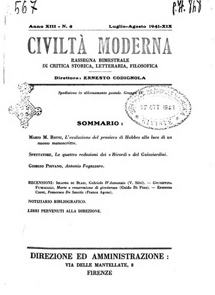 Civiltà moderna rassegna bimestrale di critica storica, letteraria, filosofica