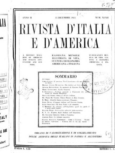 Rivista d'Italia e d'America rassegna mensile illustrata per la valorizzazione degli italiani all'estero ...