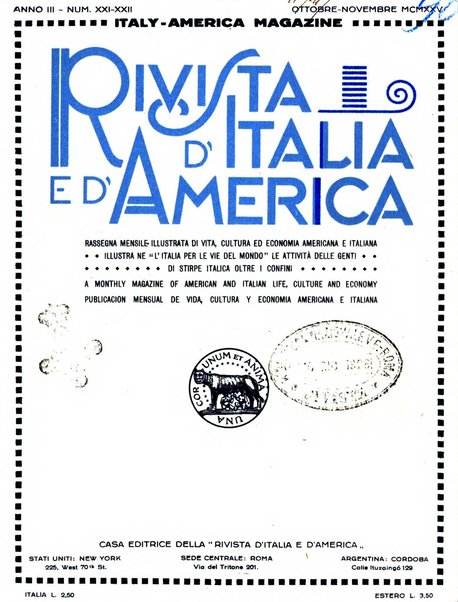 Rivista d'Italia e d'America rassegna mensile illustrata per la valorizzazione degli italiani all'estero ...