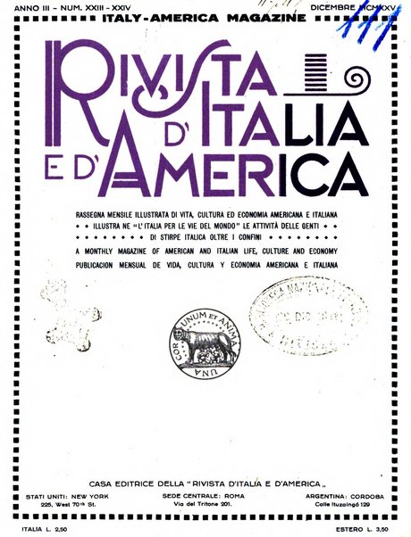 Rivista d'Italia e d'America rassegna mensile illustrata per la valorizzazione degli italiani all'estero ...