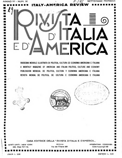 Rivista d'Italia e d'America rassegna mensile illustrata per la valorizzazione degli italiani all'estero ...