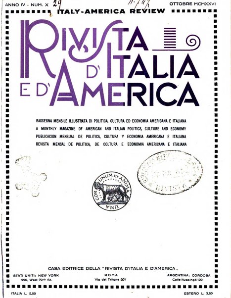 Rivista d'Italia e d'America rassegna mensile illustrata per la valorizzazione degli italiani all'estero ...