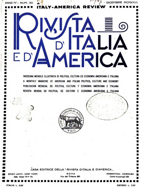 Rivista d'Italia e d'America rassegna mensile illustrata per la valorizzazione degli italiani all'estero ...