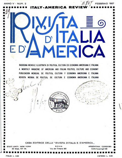 Rivista d'Italia e d'America rassegna mensile illustrata per la valorizzazione degli italiani all'estero ...