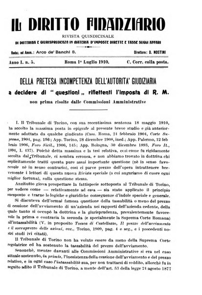 Il diritto finanziario rivista quindicinale di dottrina e giurisprudenza in materia d'imposte dirette e tasse sugli affari