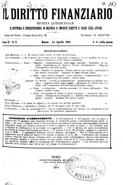 Il diritto finanziario rivista quindicinale di dottrina e giurisprudenza in materia d'imposte dirette e tasse sugli affari