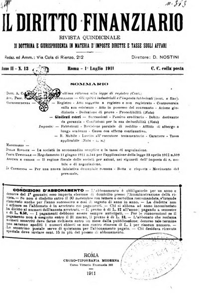 Il diritto finanziario rivista quindicinale di dottrina e giurisprudenza in materia d'imposte dirette e tasse sugli affari