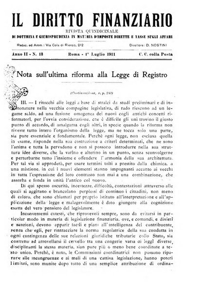 Il diritto finanziario rivista quindicinale di dottrina e giurisprudenza in materia d'imposte dirette e tasse sugli affari