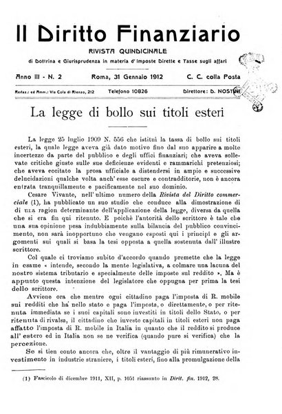 Il diritto finanziario rivista quindicinale di dottrina e giurisprudenza in materia d'imposte dirette e tasse sugli affari