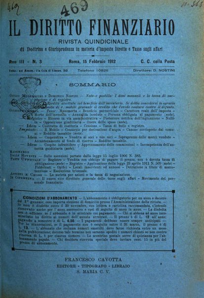 Il diritto finanziario rivista quindicinale di dottrina e giurisprudenza in materia d'imposte dirette e tasse sugli affari