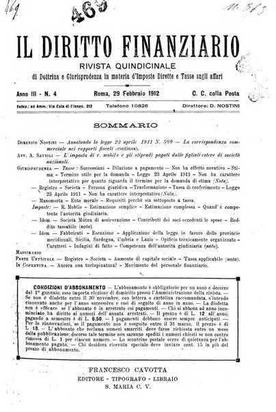 Il diritto finanziario rivista quindicinale di dottrina e giurisprudenza in materia d'imposte dirette e tasse sugli affari