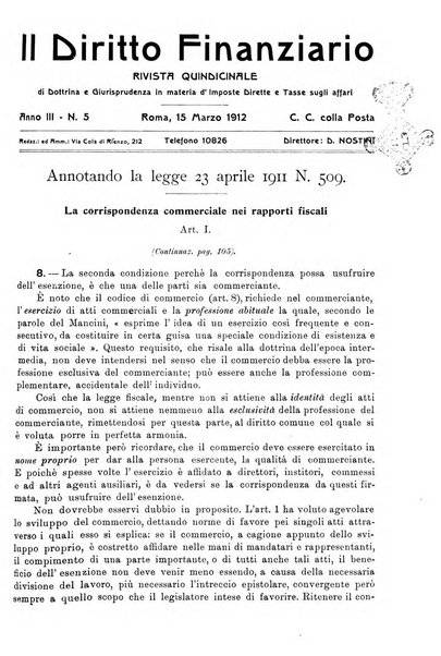 Il diritto finanziario rivista quindicinale di dottrina e giurisprudenza in materia d'imposte dirette e tasse sugli affari