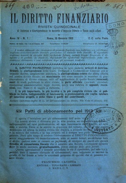 Il diritto finanziario rivista quindicinale di dottrina e giurisprudenza in materia d'imposte dirette e tasse sugli affari