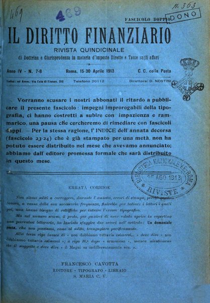 Il diritto finanziario rivista quindicinale di dottrina e giurisprudenza in materia d'imposte dirette e tasse sugli affari