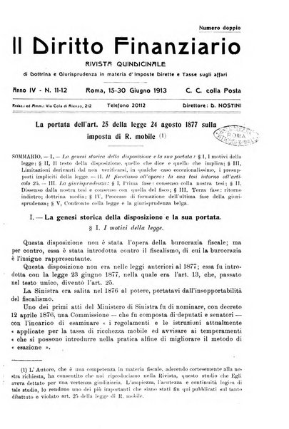 Il diritto finanziario rivista quindicinale di dottrina e giurisprudenza in materia d'imposte dirette e tasse sugli affari