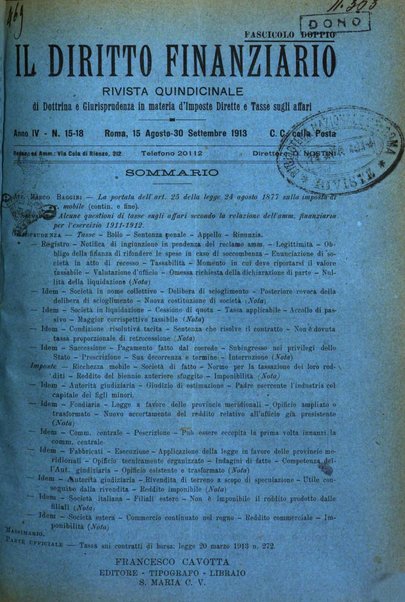 Il diritto finanziario rivista quindicinale di dottrina e giurisprudenza in materia d'imposte dirette e tasse sugli affari