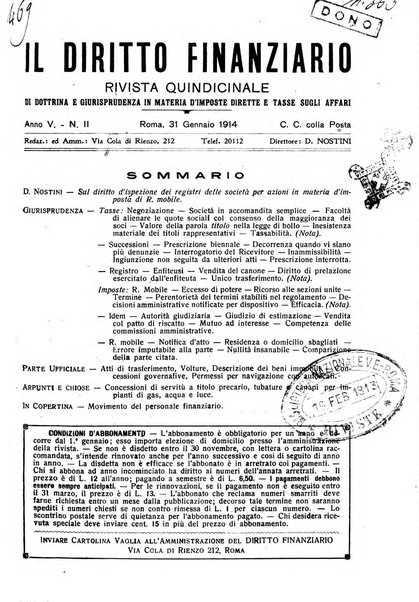 Il diritto finanziario rivista quindicinale di dottrina e giurisprudenza in materia d'imposte dirette e tasse sugli affari