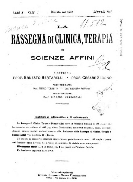 La rassegna di clinica, terapia e scienze affini