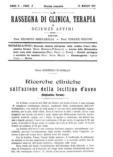 La rassegna di clinica, terapia e scienze affini