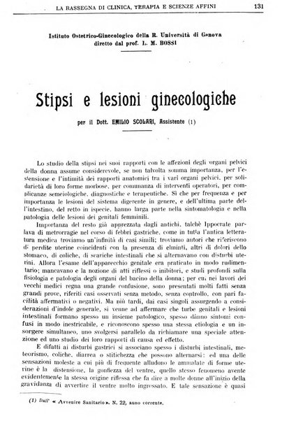 La rassegna di clinica, terapia e scienze affini