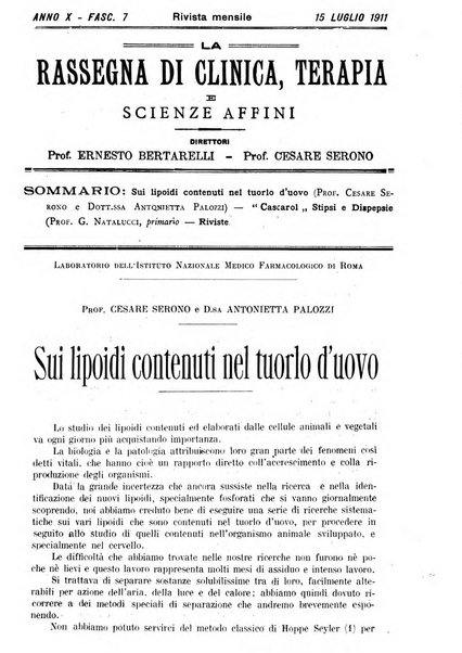 La rassegna di clinica, terapia e scienze affini