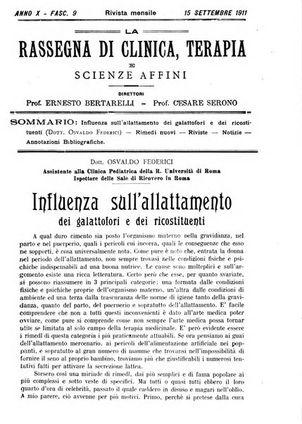 La rassegna di clinica, terapia e scienze affini