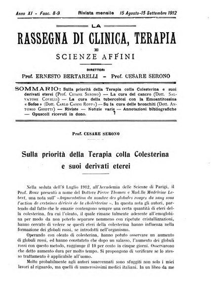 La rassegna di clinica, terapia e scienze affini