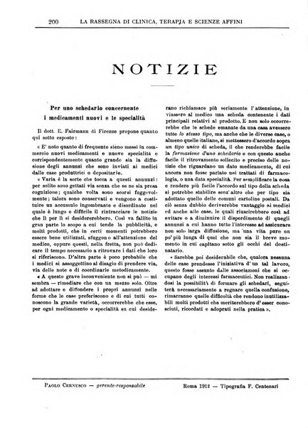 La rassegna di clinica, terapia e scienze affini