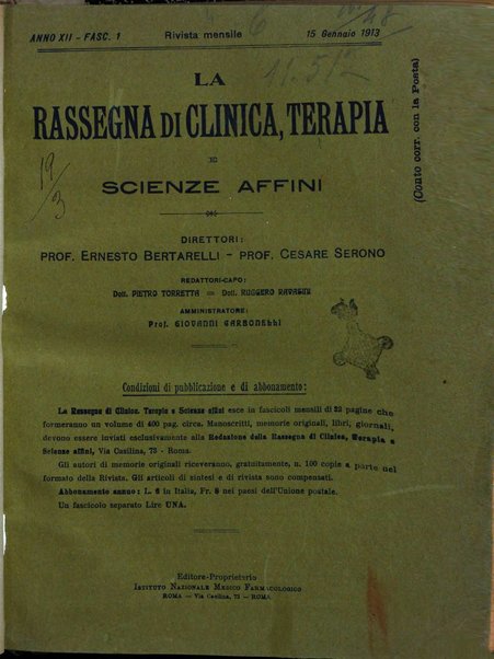 La rassegna di clinica, terapia e scienze affini