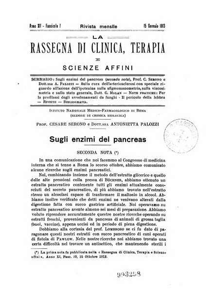 La rassegna di clinica, terapia e scienze affini