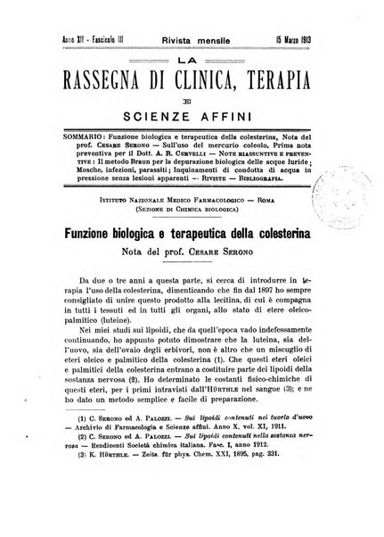 La rassegna di clinica, terapia e scienze affini