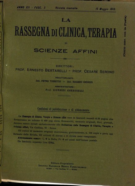 La rassegna di clinica, terapia e scienze affini