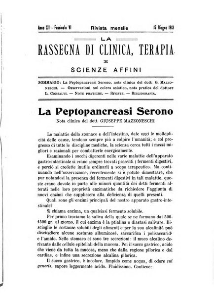 La rassegna di clinica, terapia e scienze affini