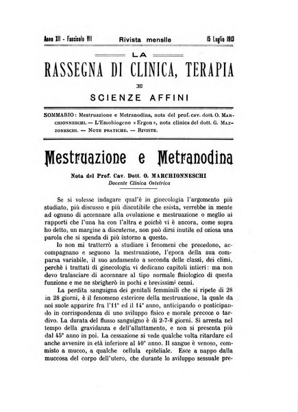 La rassegna di clinica, terapia e scienze affini