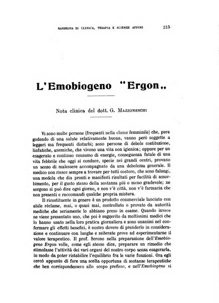 La rassegna di clinica, terapia e scienze affini